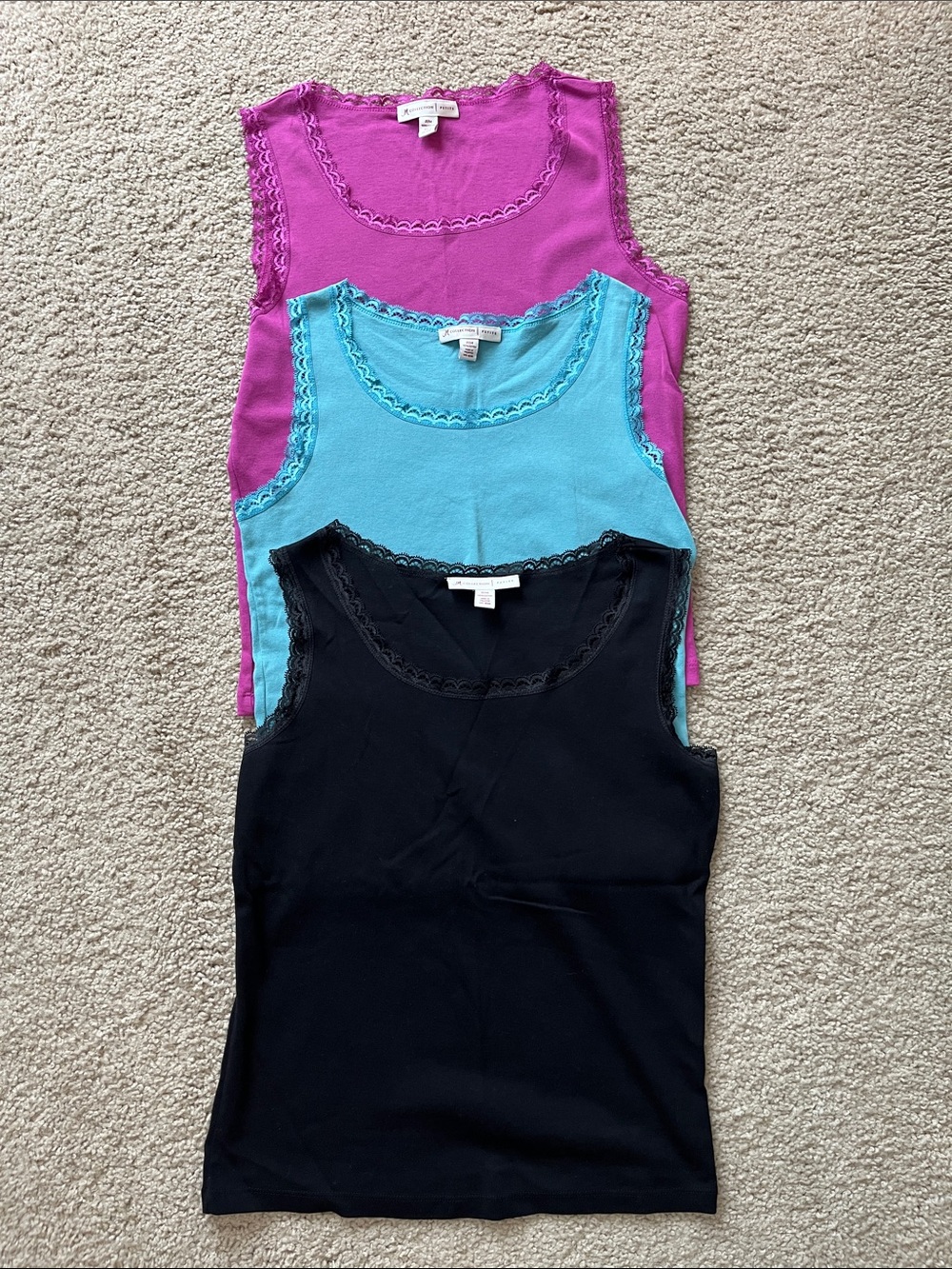 JM Collection Lace-Trim Tank Tops - Black, Turquoise, Magenta
